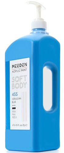 MEEDEN Soft Body Akrylfärg: Cerulean Blue Hue 2L Flytande konstfärg Bulk med pump – matt finish & hög konsistens – stora konstmaterial för vuxna, himmelsbild-duksmåleri, hantverk, trä