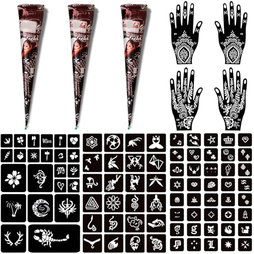Kit de tatuajes temporales 3 conos para tatuajes 101 plantillas para arte DIY en fiestas