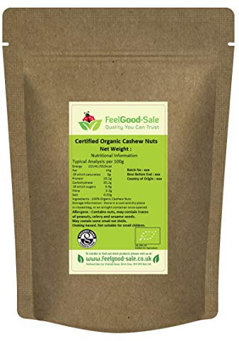 1kg Organic Cashew Nuts, Whole, Raw, 100% Natural