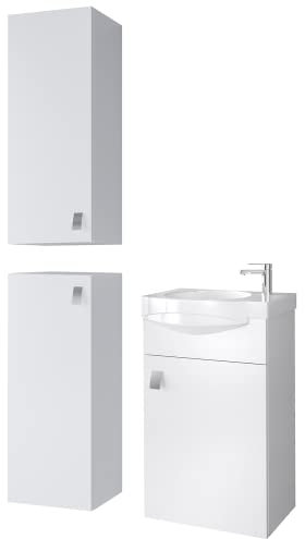 Planetmöbel Badmöbel Set Waschtisch mit Unterschrank 40 x 60 x 29 cm mit 2X Midischrank 32 x 75 x 23 cm für Badezimmer, Gäste WC & Bad, Weiß