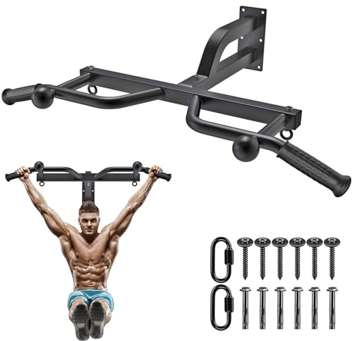 Kipika Heavy Duty Wall Mounted Pull Up Bar, 24 Inch Wall to Bar Spacing, Multifunctional Chin Bar, Ball Finger Grip Training
