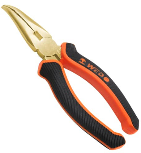 WEDO Pinzas para teléfono sin chispas, forma curvada, alicates planos a prueba de explosiones, no magnéticos, bronce de aluminio, BAM/FM/DIN estándar, 6 pulgadas