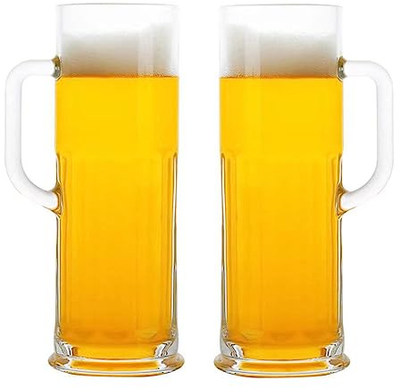 BothEarn Long Beer Mug Set of 2, 21 oz Heavy British Pub Thick Glass with Handle - Stein Cup for Beer Lover