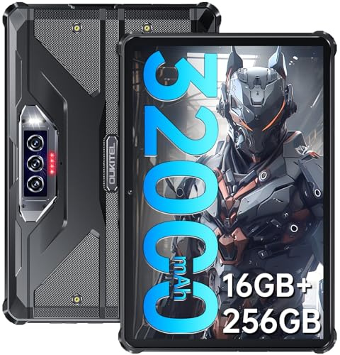 OUKITEL RT7 okrossbar surfplatta - 32000mAh/33W batteri, 16GO + 256GO/TF 1TO stötsäker surfplatta, 10,1 FHD+ IPS härdad surfplatta Android 13, 48MP+32MP kamera, Dual SIM/5G WiFi/GPS/OTG surfplatta