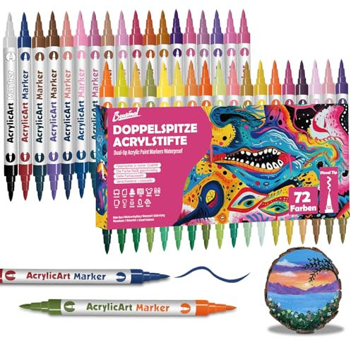 Bougimal 72 Farben Acrylstifte, 36pcs Permanent Marker Stifte mit Doppelspitze, Acrylic Paint Lackstift für Glas/Holz/Kunststoff/Ostern Ostereier/Keramik/Comics/Halloween Deko Kürbis