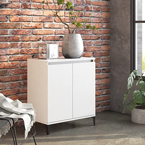 Tino Tech 60 x 35 x 70 cm, aparador con puerta, muebles para salón, dormitorio, armario multiusos, material de madera y metal blanco
