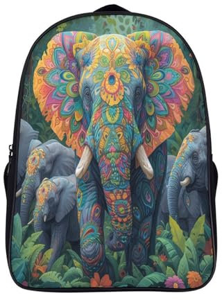 CTAMM Bunt Elefants Schulrucksack Teenager Kinder Große Schule Rucksack Schultasche Lush Wald Schulranzen Ranzen Seite Versteckte Taschen School Bag 16inch