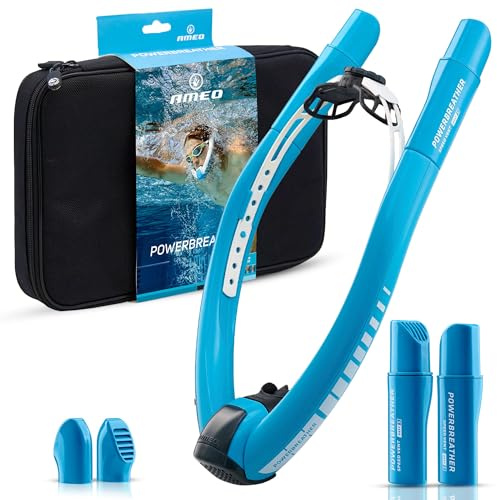AMEO POWERBREATHER Lap - Snorkel de Aire Fresco - Dispositivo de Entrenamiento para Piscina - Set de Snorkel con Sistema de válvulas Inteligente y respiración 100% Seca para Adultos y niños.