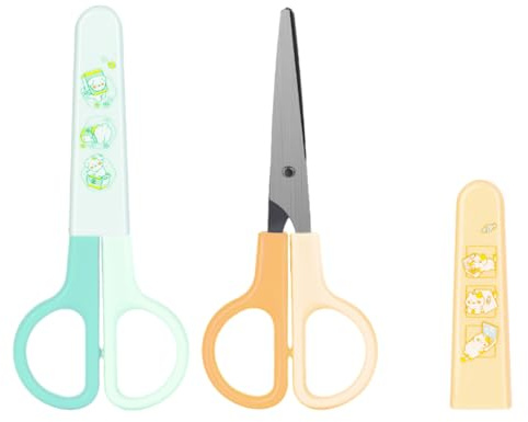 Set di forbici per bambini da 2 pezzi, stile semplice e carino forbici bambini, testa rotonda forbici bambini, con copertura protettiva, per proteggere la sicurezza del bambino.