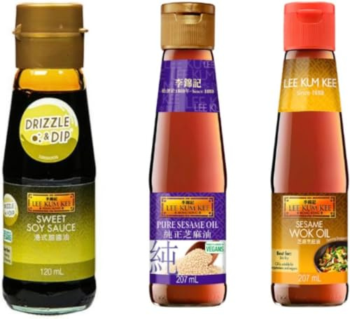 LeeKK Chinese Sauces Sweet Soy Sauce 120ml, Pure Sesame Oil 207ml, Sesame Wok Oil 207ml