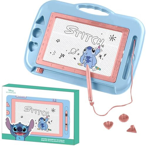 Stitch - Set di cancelleria lavagna magnetica per bambini con lettere magnetiche, lavagna cancellabile e segnalibri | Astuccio scolastico creativo Disney Stitch