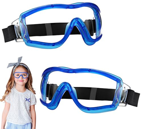 Spetsbst Lot de 2 paires de lunettes de protection, pour enfants, résistantes au vent, anti-buée, pour nerf, laboratoire, jeux de tir, bataille d'eau (bleues)