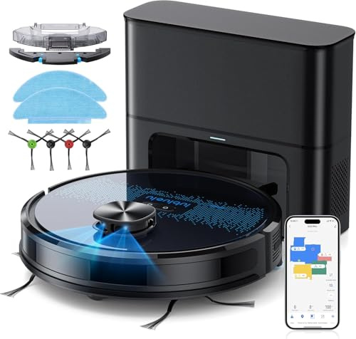 Lubluelu Saugroboter mit Absaugstation 3in1, 4500Pa Staubsauger Roboter mit Wischfunktion, Roboterstaubsauger mit Lasernavigation APP Steuerung, Ideal für Tierhaare, Teppiche, Hartböden