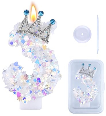 Birthday Candle for Cakes, Glitter Number Sparkler Cake Topper - Princess Crown Cake Decorations Candles, Birthday Party Supplies for Girls (Glitter 3)