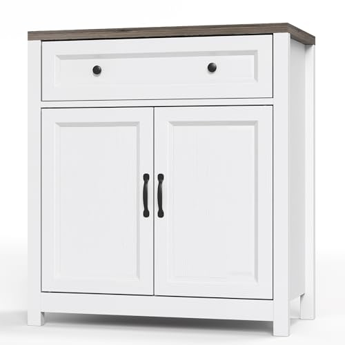 Blishom Sideboard mit Schubladen, Aufbewahrungsschrank mit Arbeitsplatte, Kommode mit 1 Schubladen und 2 Türen, für Wohnzimmer, Esszimmer, Flur (Grau)