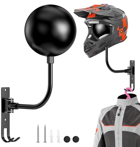 Brynlex Soporte Casco Motocicleta Rotación de 180°, Colgador Casco Moto Pared Perchero Metálico, con Doble Gancho, para Cascos, Gorros, Pelucas, Chaquetas, De Béisbol Pantalla (Negro)