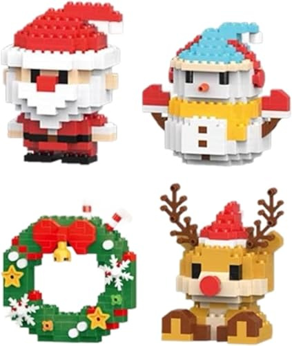 Lot de 4 blocs de construction de Noël sur le thème de Noël, ensemble de blocs de construction au motif du Père Noël, mini figurines de construction, cadeaux de Noël pour enfants
