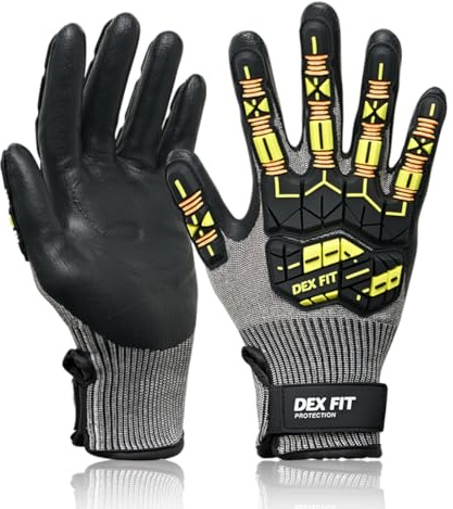 DEX FIT SSG513 Impact Guanti antitaglio e anti‑urto, ANSI A5, EN388 3242DP (P/Liv. 1), Dorso TPR, Palmo anti‑vibrazioni, Nitrile schiumato, Touchscreen, Lavabili;Grey XL 1 Pair