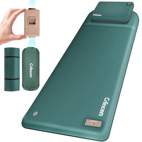 Crlincen Self Inflating Sleeping Pad with Electric Pump and Pillow, 3.15 Ultra-Thick Memory Foam Camping Pad, Portable 4-Season Camping Mats Pad, Cushions Camping Essentials Gear for Travel Tent Car