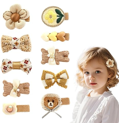 10 Pack Baby Girl Hair Clips, Fabric Covered Non Slip Snap Barrettes for Fine Hair, Small Bow and Flower Toddler Hair Accessories for Infants and Kids