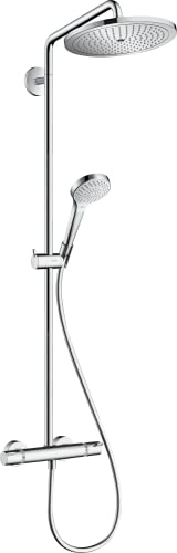 hansgrohe Croma Select S - sistema de ducha ahorro de agua (EcoSmart) con termostato, ducha lluvia (⌀ 280 mm) con grifo, ducha de mano (3 chorros), flexo, barra, ducha fija (1 chorro), cromo, 26794000