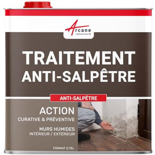 Traitement du salpêtre, antisalpêtre pour murs humides, hydrofuge, anti moisissure : Antisapêtre - 0.75 L (jusqu'à 3 m²) - ARCANE INDUSTRIES