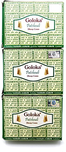 GOLOKA Lot de 3 boîtes de cônes d'encens Senteur Patchouli