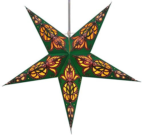 GURU SHOP Faltbarer Advents Leucht Papierstern, Weihnachtsstern 60 cm - Medusa Grün/lila, Papiersterne 60 cm