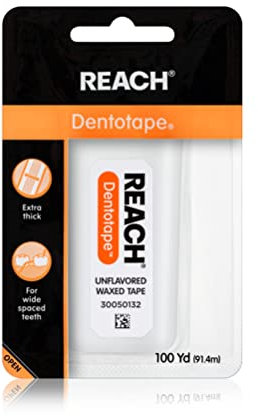 Reach Dentotape Zahnseide, gewachst, mit extra breiter Reinigungsfläche für große Zahnzwischenräume, geruchsneutral, 91,4 m