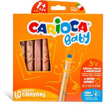 CARIOCA - Lápices Cera Infantiles Baby 3 en 1 Lavables con Afilador, 10 Uds