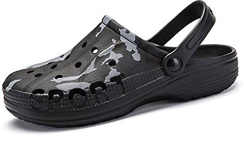 Zuecos y Mules Hombre Verano Camuflaje Casual Zapatos de Jardín Ligeras Respirable Antideslizante Clogs Planas Classic Sandalias de Playa Piscina Baño Cómodas Pantuflas Zapatillas Exterior Negro 40