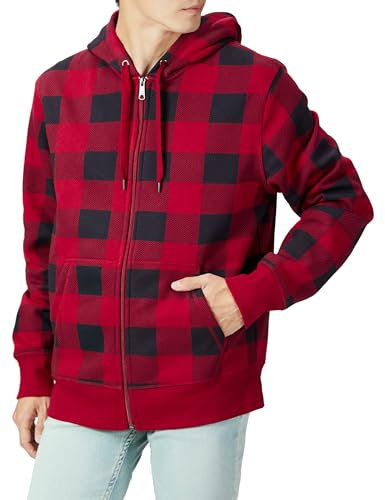 Amazon Essentials Chaqueta de felpa con cremallera completa (disponible en tallas grandes y largos especiales) Hombre, Negro Rojo Cuadros de Vichy Grandes, L