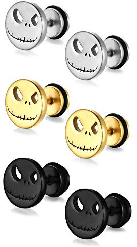 Flongo Ohrstecker Knopf Halloween Kürbis Gestüt Stecker Ohrringe Ohrhänger Fake Tunnel Fake Plug Illusion Fakeplugs Schwarz Silber Gold Elegant Herren, Damen Ohrschmuck 3 Paar Set
