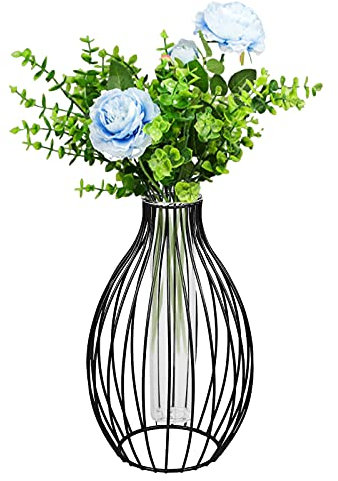 CMOISO Metal Frame Vase, Glass Test Tube Vase, Creative Lantern Shape Hydroponic Plant Glass Vase for Decorating Home and Office