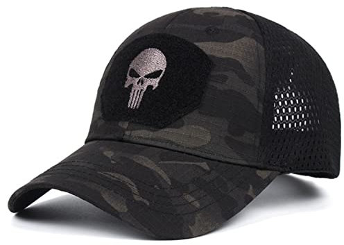 HANERREAL Gorra de béisbol de Malla de Calavera para Hombre, Gorras tácticas para Operador, Sombreros de respiración al Aire Libre, Negro, Taille Unique