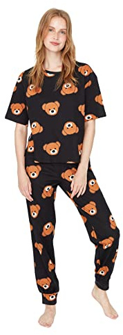 Trendyol Anthracite Teddy Bear Printed Knitted Pajamas Completo Pigiama Donna (Pacco da 1)