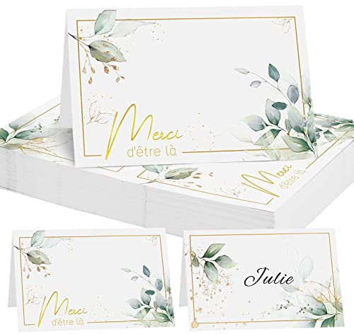 BETESSIN 50Pcs Marque Place Mariage Porte Nom Table avec Lettres Merci d'Être Là Marque Place Anniversaire Baptême Cartons Placement 8,5x5,5CM