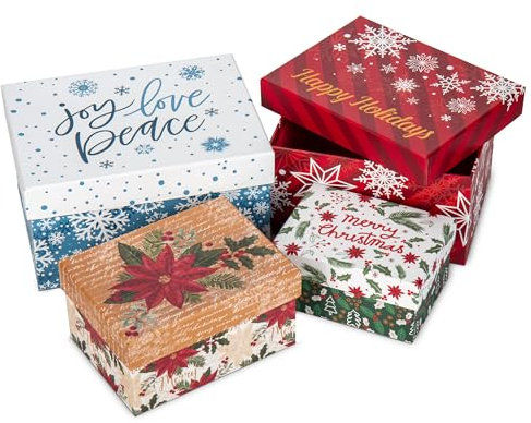 Oairse 4er-Set Geschenkbox Aufbewahrungsbox mit Deckel Quadrat Geschenkschachtel Karton Pappschachteln Ordnungsboxen Geschenkkarton Schmuckschachtel Geschenkbox Geburtstag