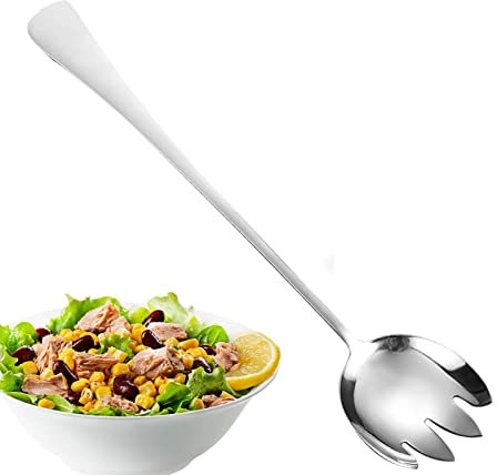 Generisch Cuchara de servir con mango largo | Tenedores de ensalada de acero inoxidable de 11 pulgadas para servir | Vajilla multiusos para buffet, tenedores de postre reutilizables para aperitivos