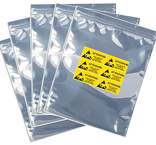 KUKUBAGS 30 Stück 27,9 x 38,1 cm antistatische Beutel mit 30 antistatischen Etiketten, statische Beutel für Elektronik, große, wiederverschließbare, antistatische Beutel für die meisten
