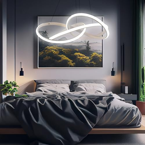 Arcadia Lampadario Led Soffitto a Sospensione Moderno con Luce Calda e Fredda Dimmerabile, Telecomando e App per Cellulare - Lampadario Camera da Letto, Soggiorno, Cucina e Cameretta - 4100 LM 50 Cm
