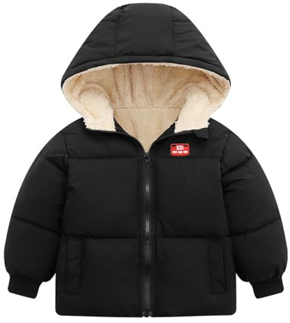 Kids4ever manteau d'hiver pour bébé veste chaude en polaire avec fermeture éclair vêtements d'extérieur avec capuche noir pour tout-petits garçons de 12 à 18 mois