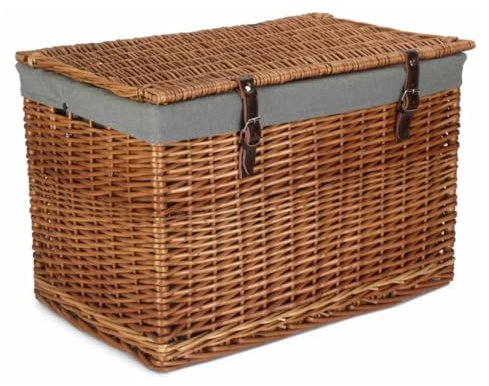 60 cm großer Picknickkorb mit doppelter gedämpfter Truhe und grauem Baumwollfutter