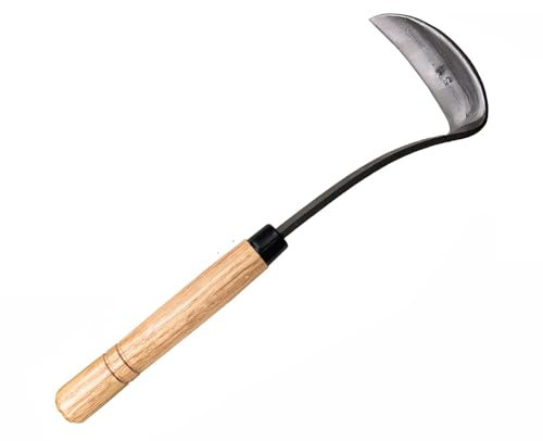 FINPAN Herramienta de jardín japonesa- azada de mano/hoz de seguridad es perfecta para deshierbar y cultivar (hoz de cuello de serpiente)