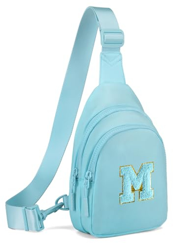 Viverte Easter Gifts for Teen Girls 3 4 5 6 7 8 9 10 11 Year Old Girls Birthday Gifts for Best Friends Personalized Gifts for Women Preppy Stuff Small Initial Sling Bag (Icing Blue-M)