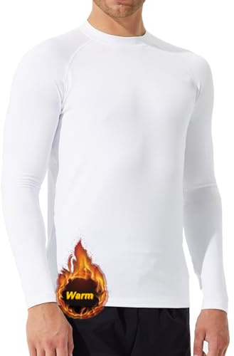 SURFEASY Maglia Termica Uomo Maniche Lunghe Maglia Termico Foderata in Pile Invernale Sport Allaperto Ciclismo Escursionismo Sci (Bianca, M)