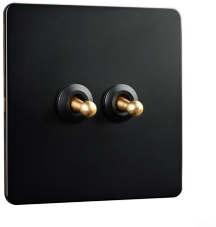 Hasaller Interrupteur mural à bascule 1 à 4 interrupteurs 2 voies noir à levier en cuivre massif antique fabriqué à la main Type 86 Interrupteur à bascule rétro 10 A Double levier de contrôle (2