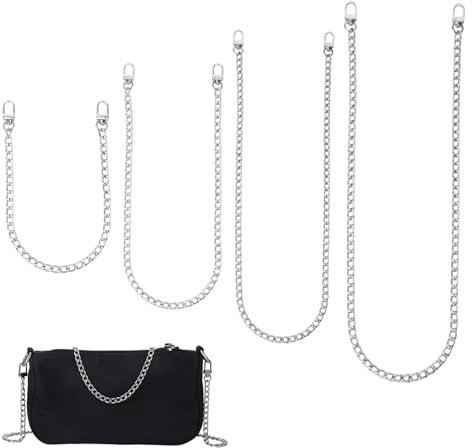 GooDengFull 4 Pcs Taschenkette Silber Metall Kette für Tasche für für DIY Geldbörse, Handtaschenketten Taschenherstellung Taschen Accessoires Kette für Schulterriemen Taschenkette (4 Längen)