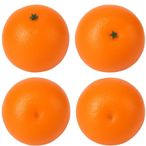 AKORD Pack of 4 Artificial Oranges - Shatter-proof Foam Decorative Fruit for Home and Kitchen Displays