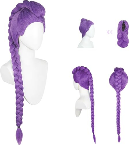 WENAUANG - Parrucca da Donna con Trecce color Viola, per Cosplay di Strega, capelli realistici e ricci, per Halloween, Carnevale, Festa a Tema Cosplay